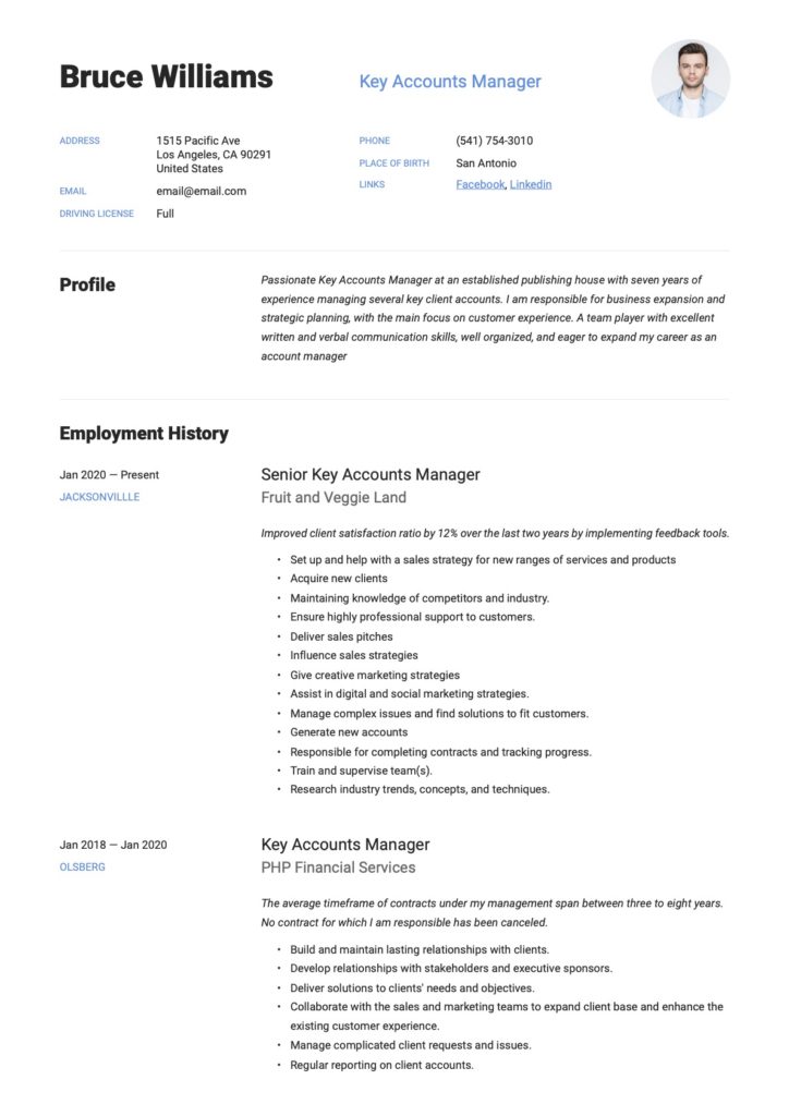 Template key account manager resume