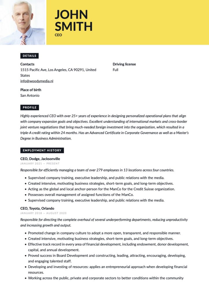 Yellow Resume CEO 