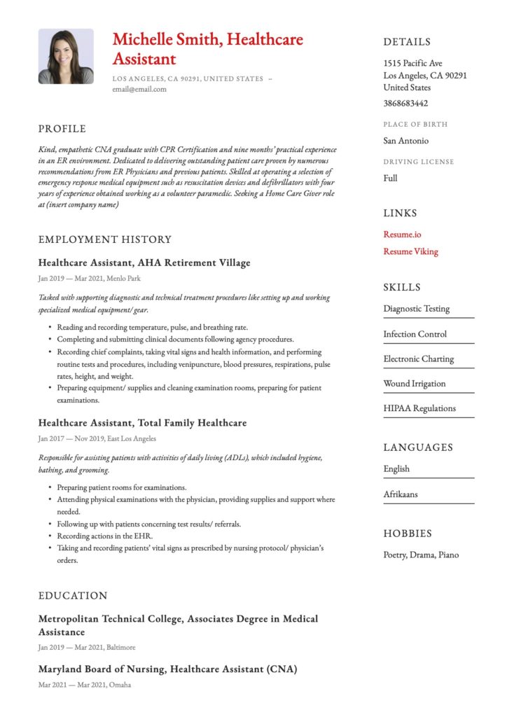 Healthcare Assistant Resume Template
