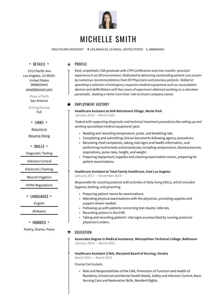 Healthcare Assistant Classic Resume
