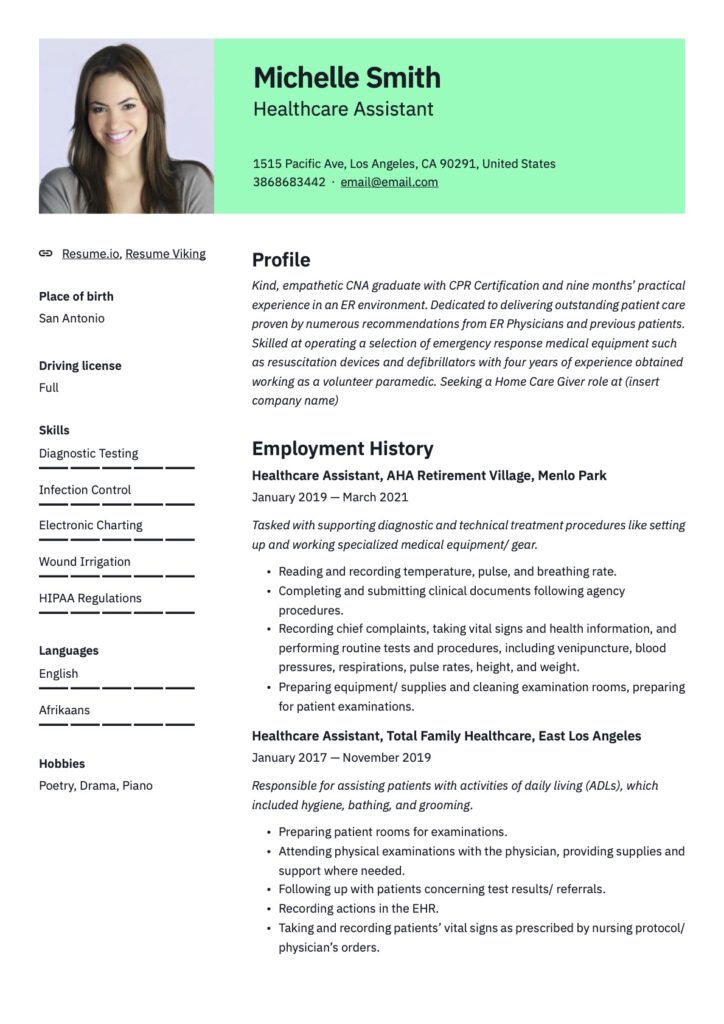 Healthcare Assistant Resume