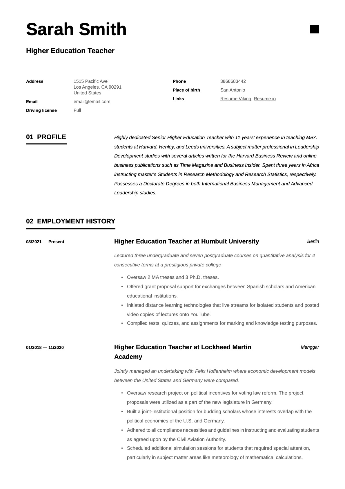 Example Resume Higher Education Teacher-11