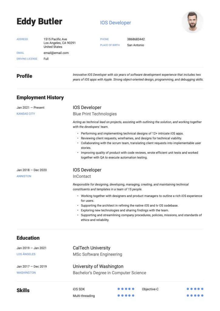 IOS Developer Modern Resume