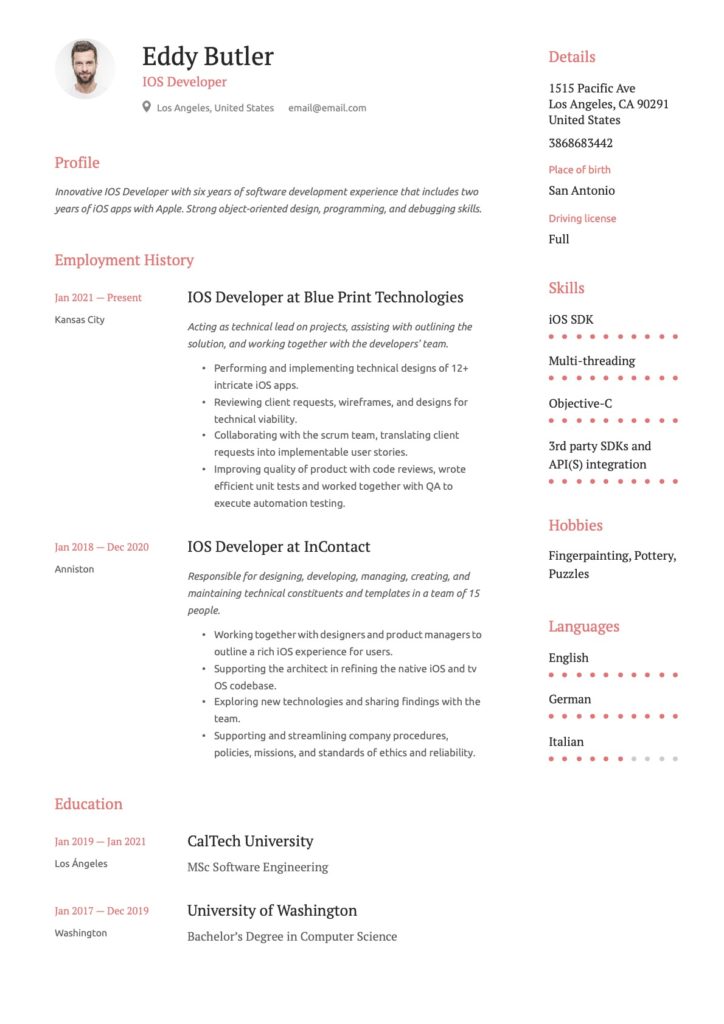 IOS Developer Resume