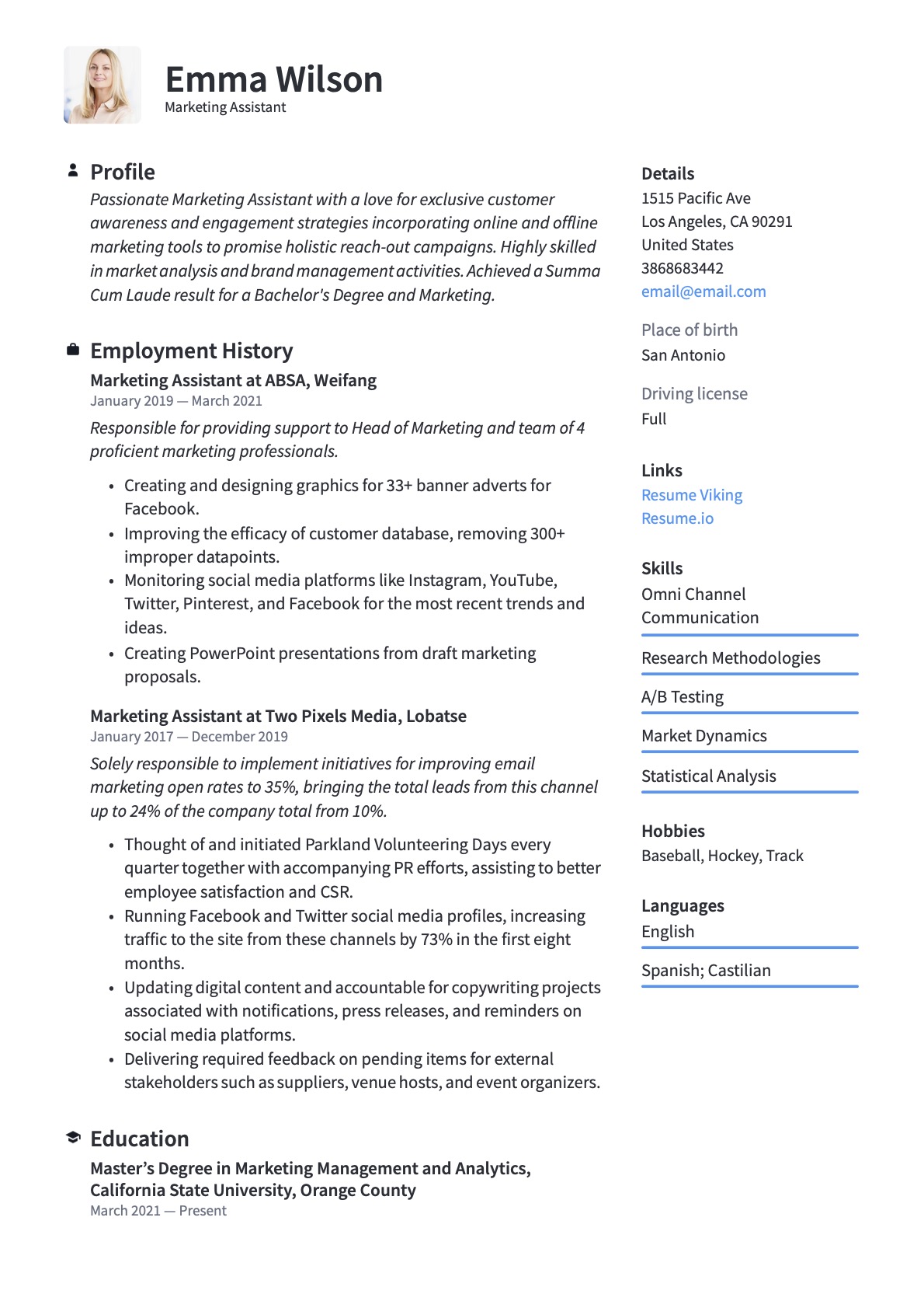 Example Resume Marketing Assistant-1