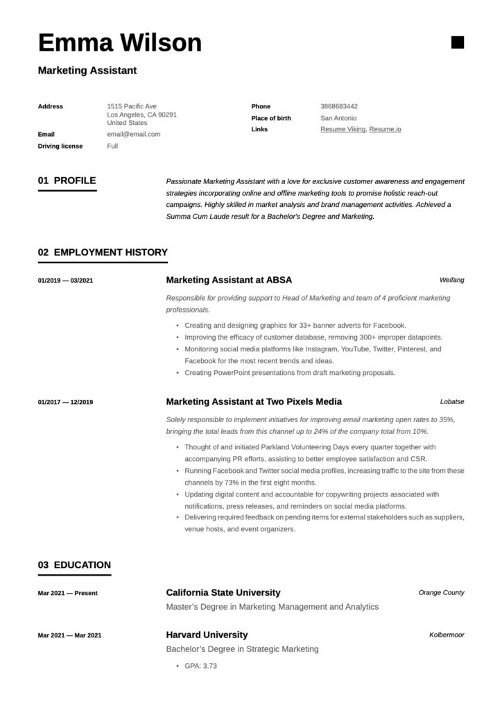 Marketing Assistant Classic Resume