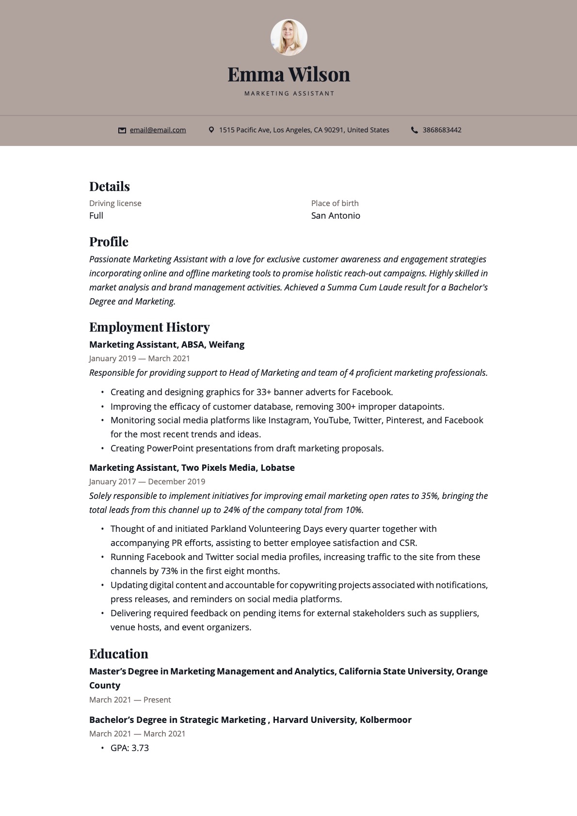 Example Resume Marketing Assistant-12