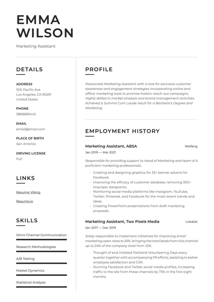 Marketing Assistant Classic Resume