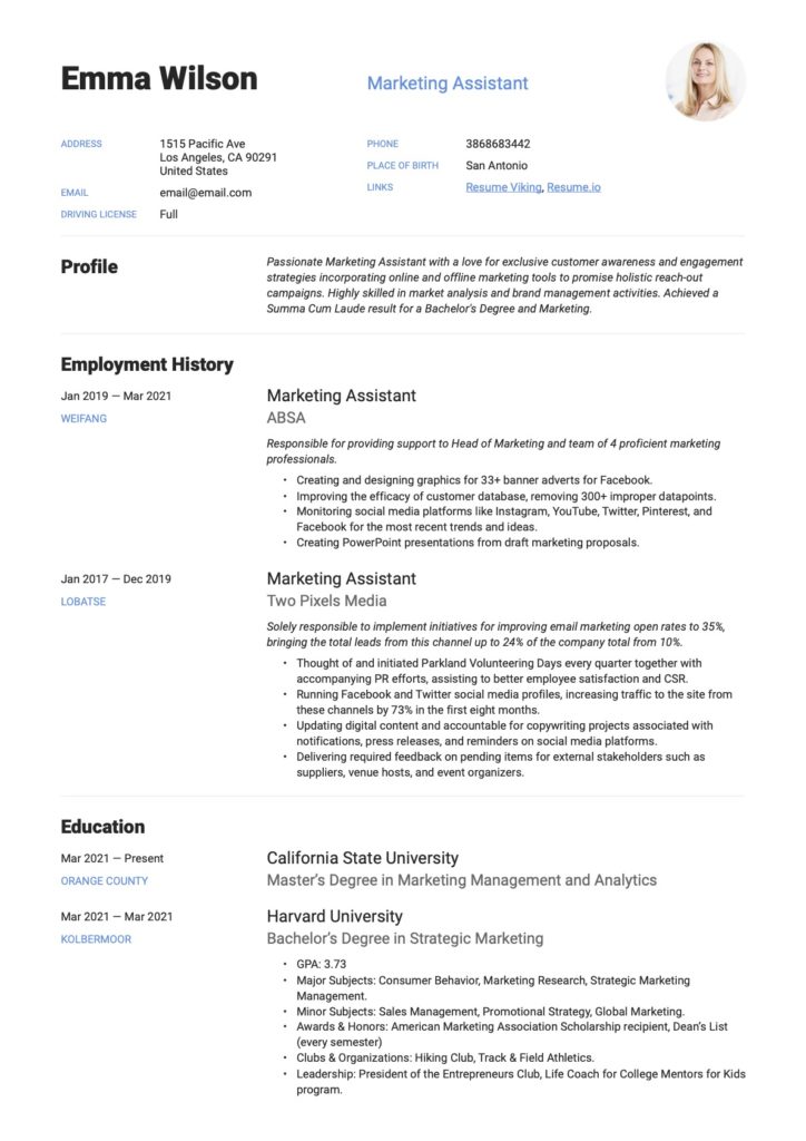 Marketing Assistant Resume Template