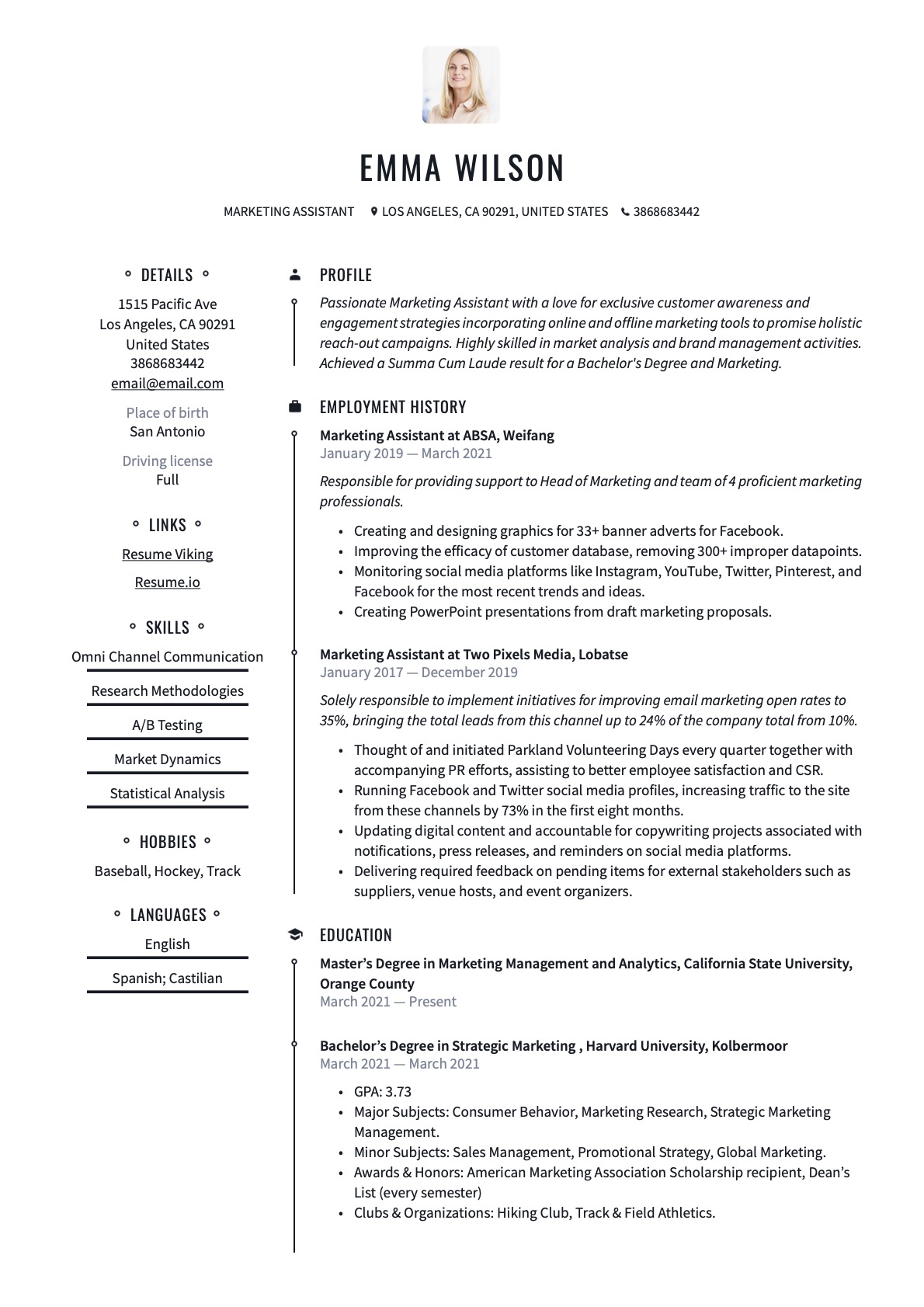 Example Resume Marketing Assistant-2