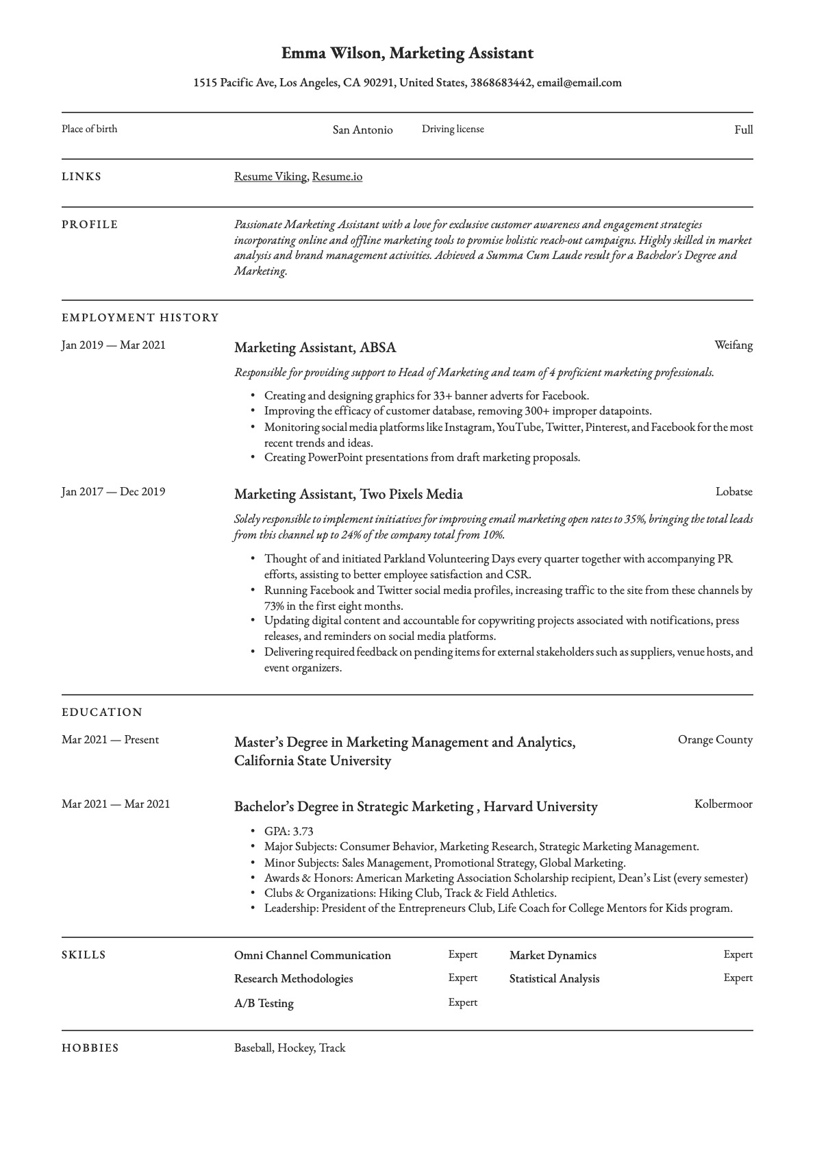 Example Resume Marketing Assistant-5