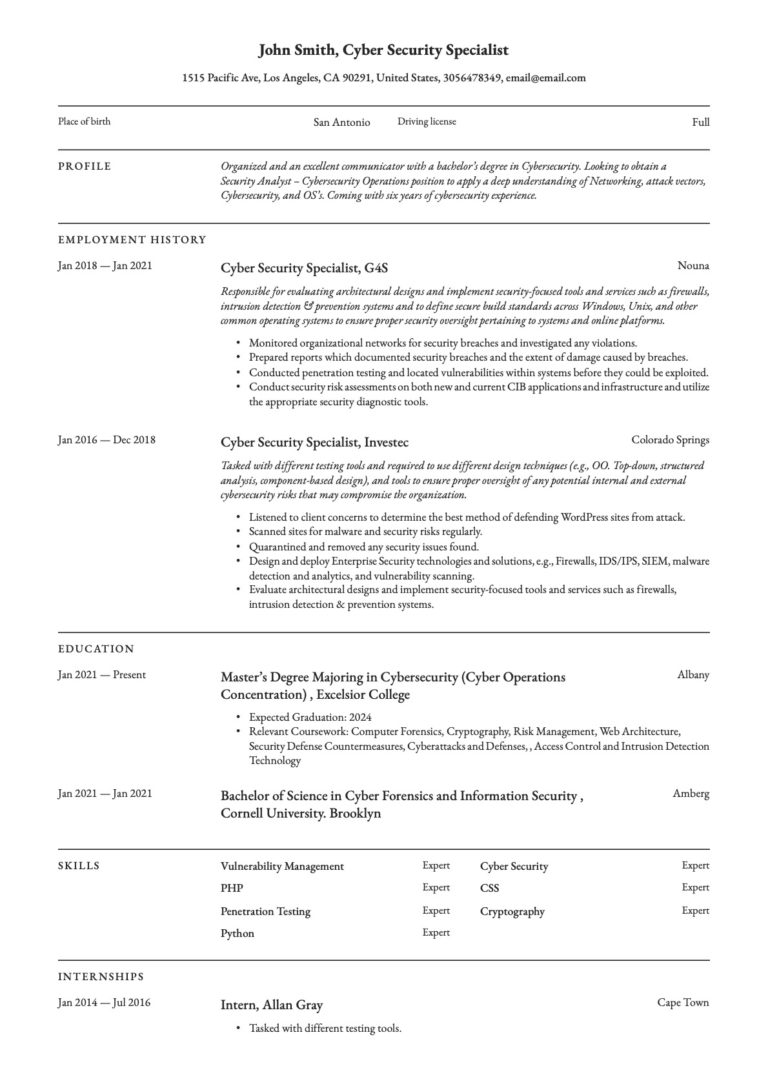 Example Resume Security Specialist 5