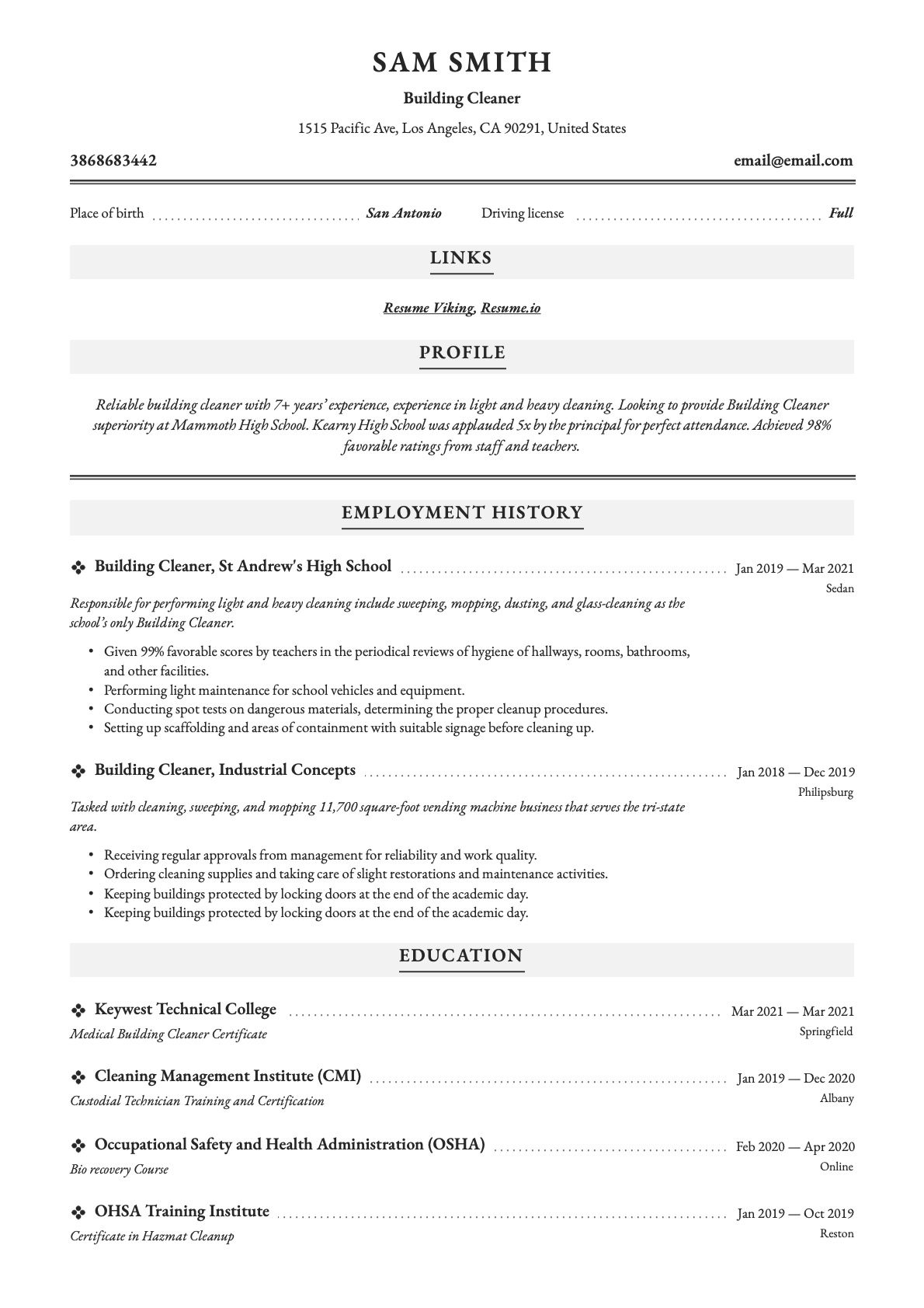 Example Resume Building Cleaner-10