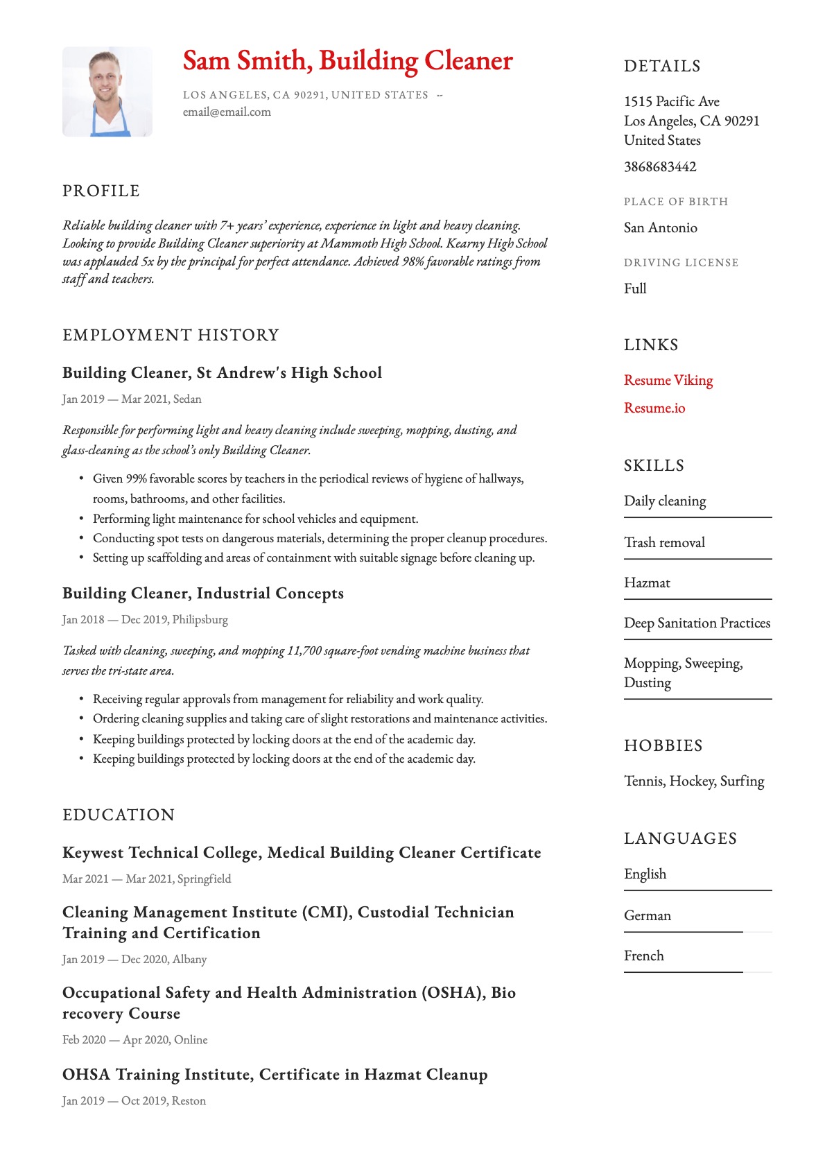 Example Resume Building Cleaner-13