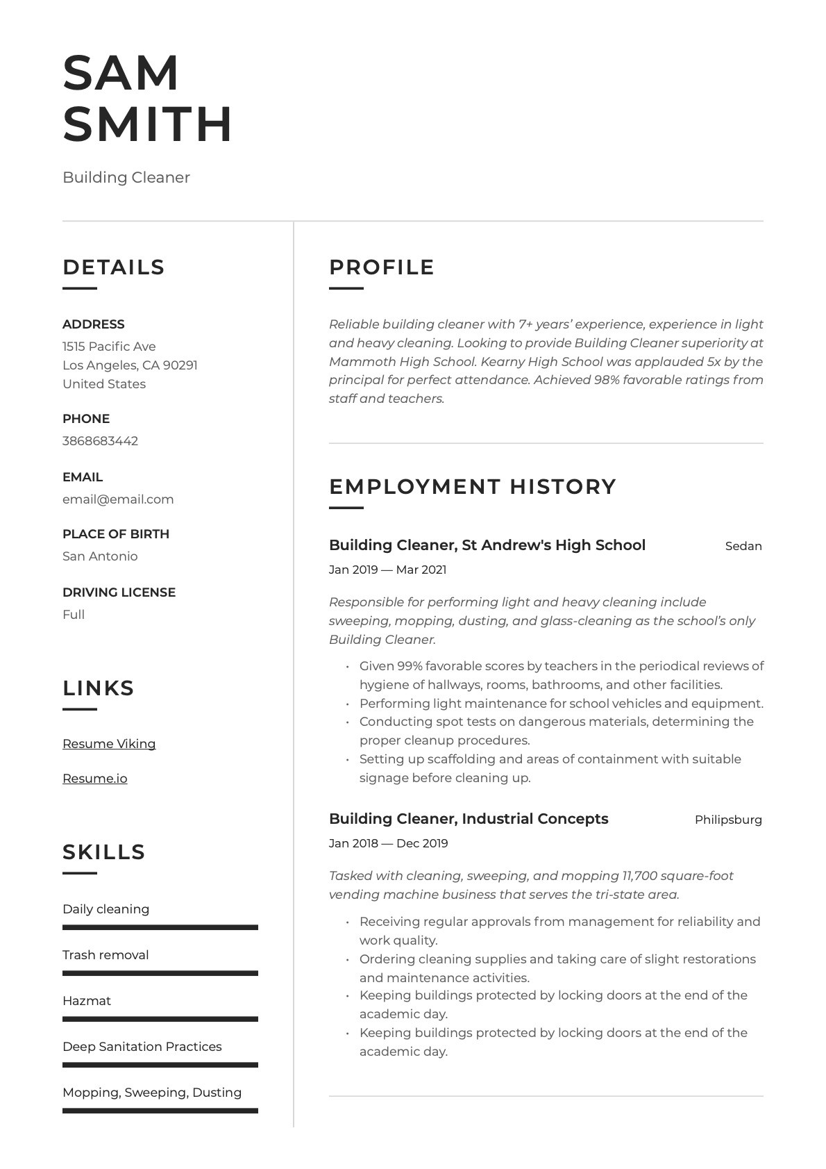 Example Resume Building Cleaner-14