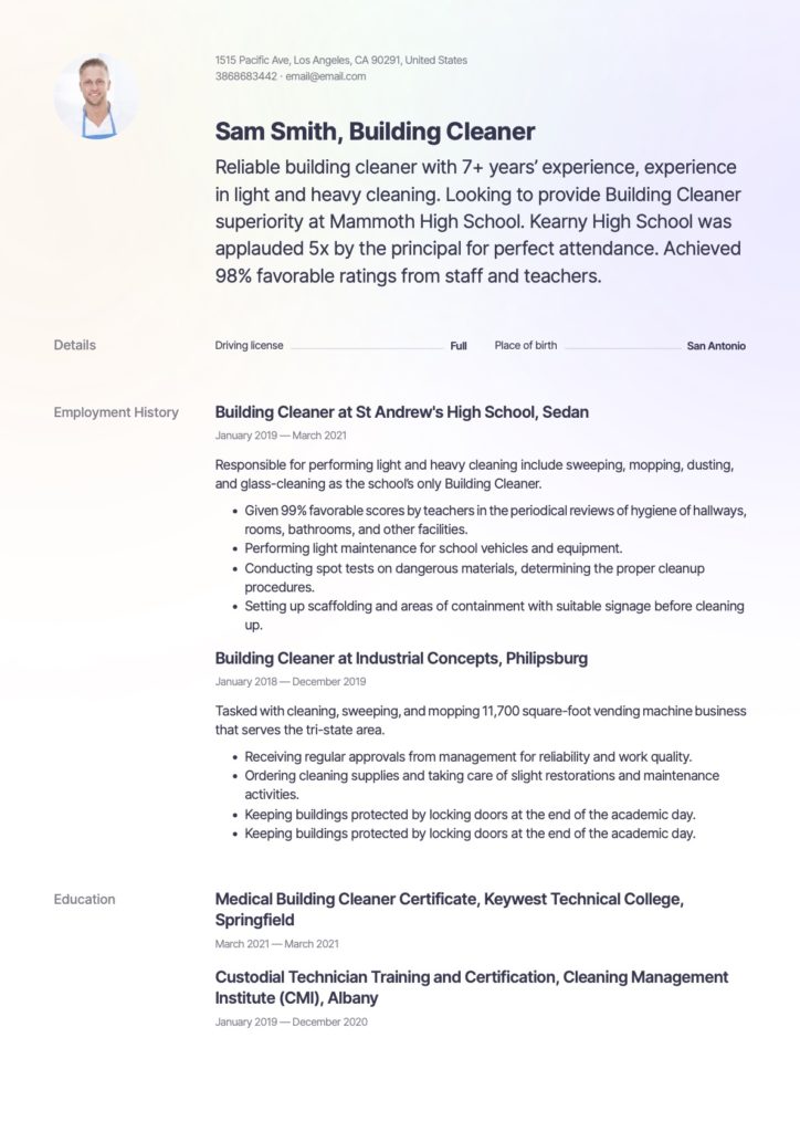 Building Cleaners Modern Resume 