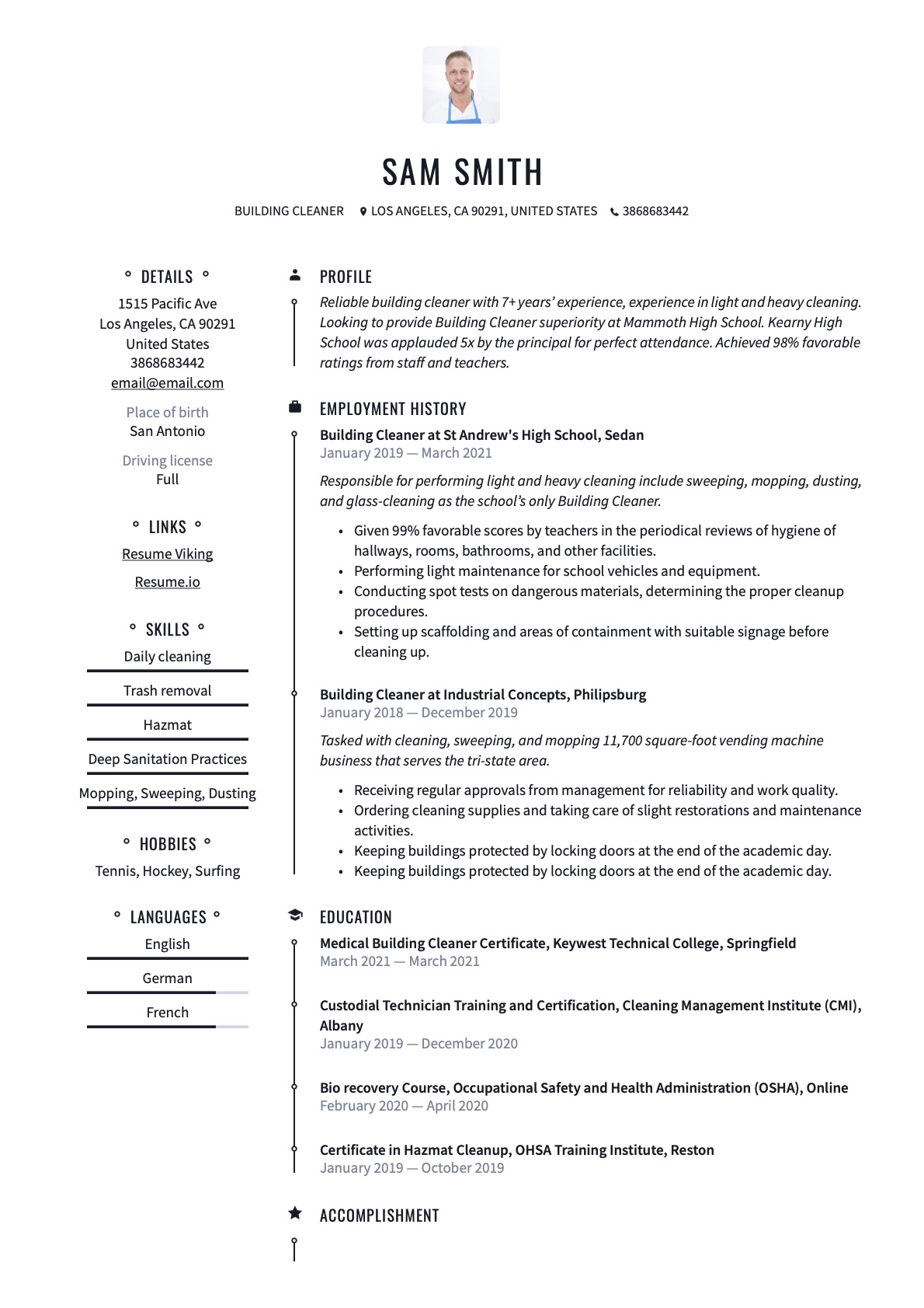 Example Resume Building Cleaner-2