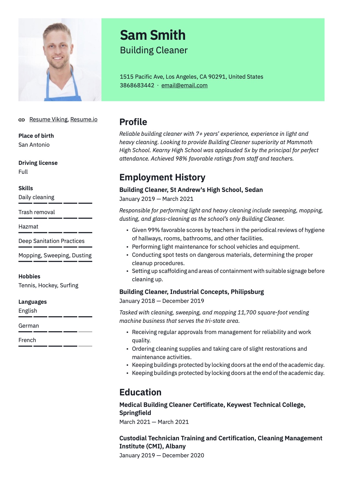 Example Resume Building Cleaner-3