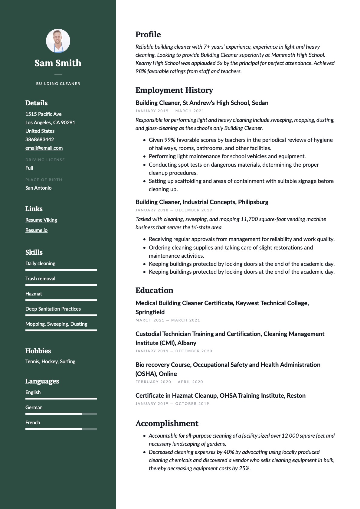 Example Resume Building Cleaner-6