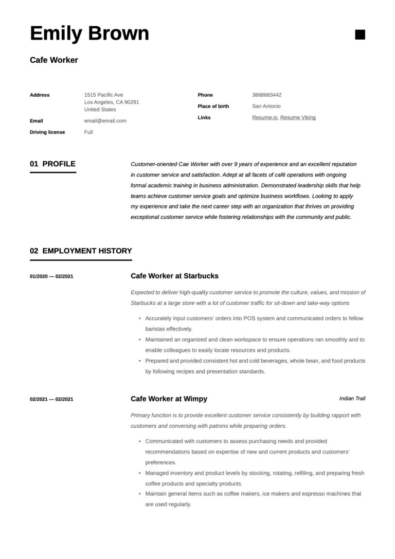 Example Resume Cafe Worker 11