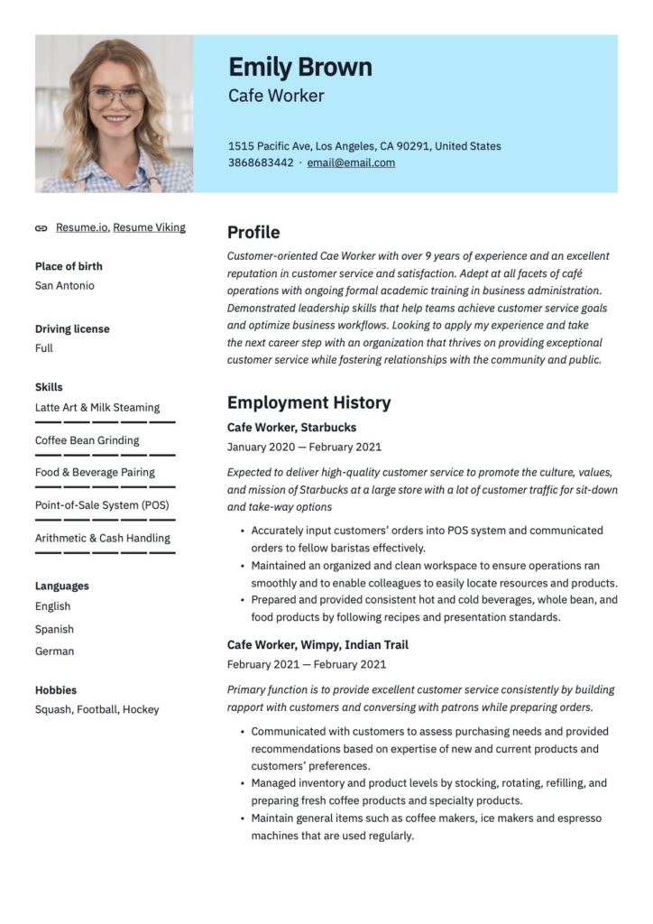 Cafe Worker Resume Template