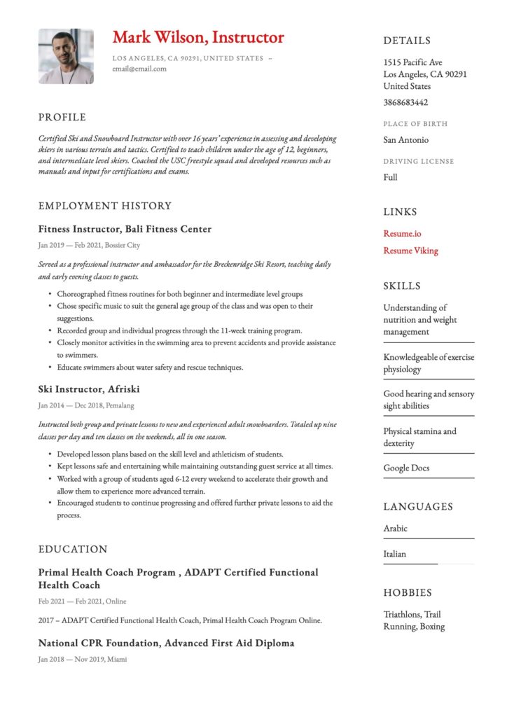 Instructor Resume Template