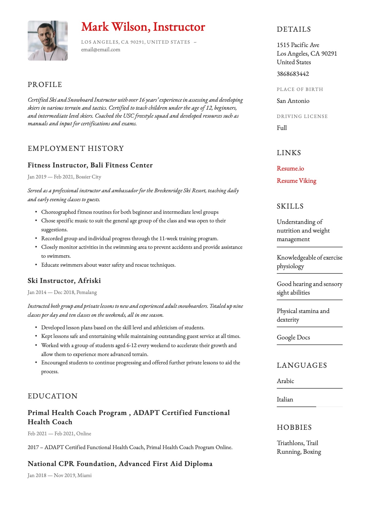 Example Resume Instructor-13