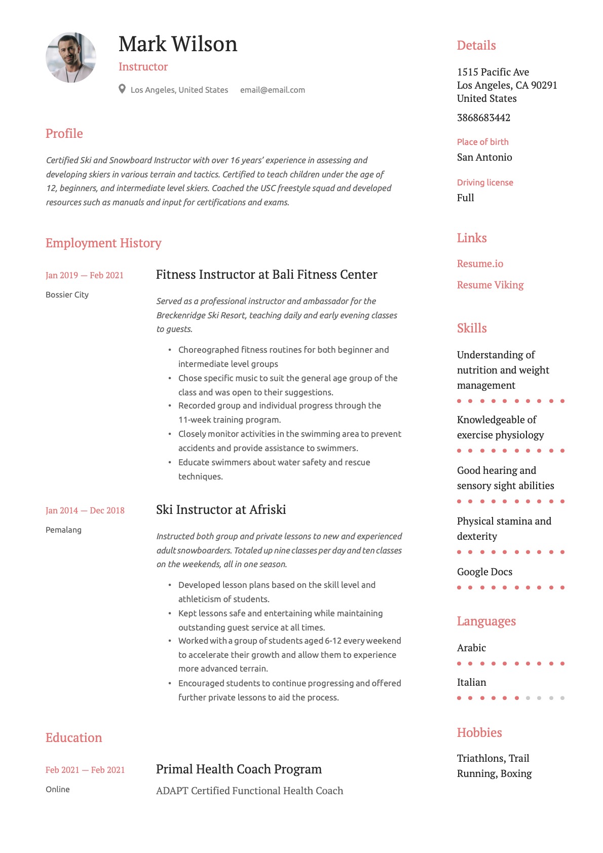 Example Resume Instructor-18