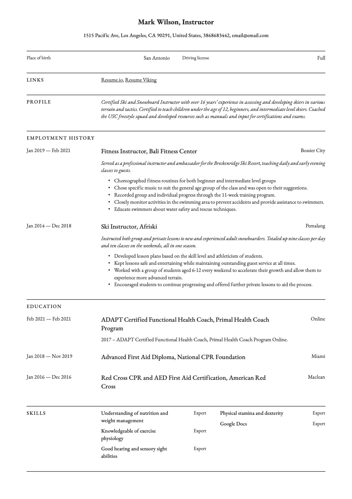 Example Resume Instructor-5