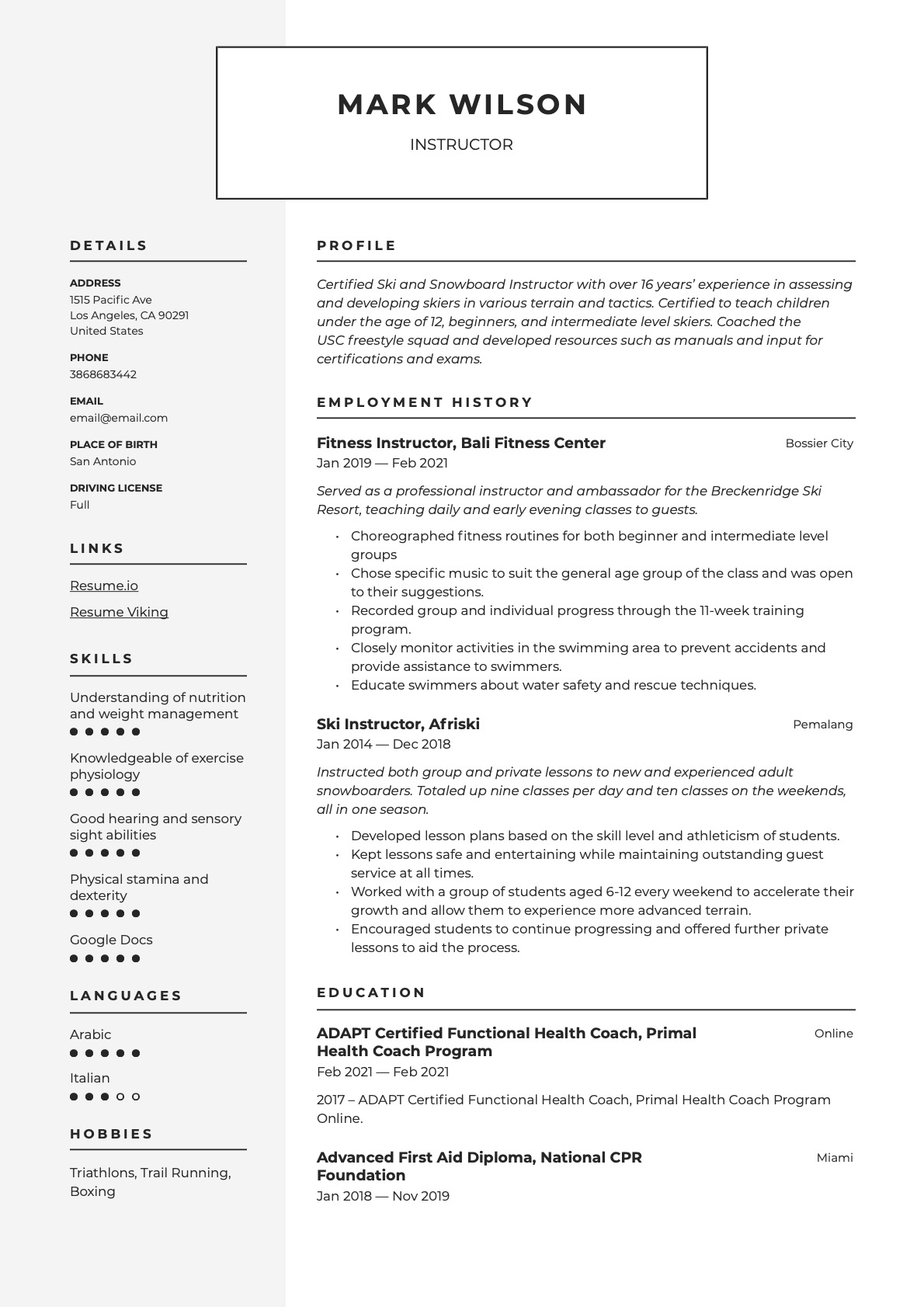 Example Resume Instructor-8