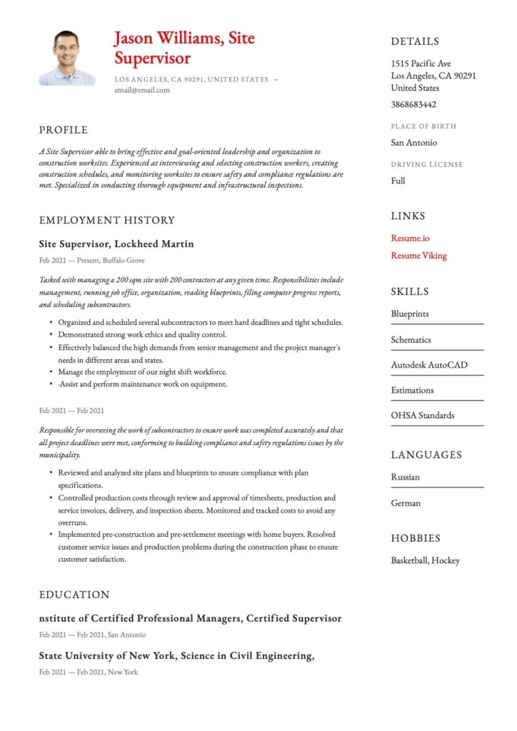 Classic Resume Site Supervisor
