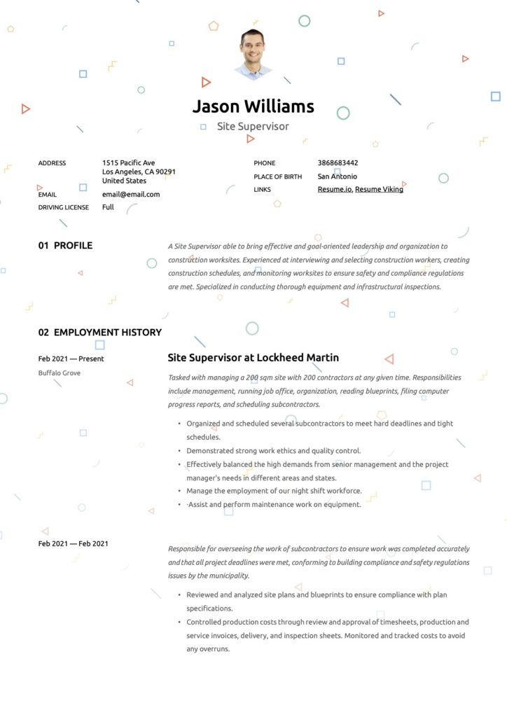 Creative Site Supervisor Resume