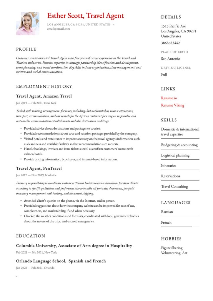 Resume Template Travel Agent