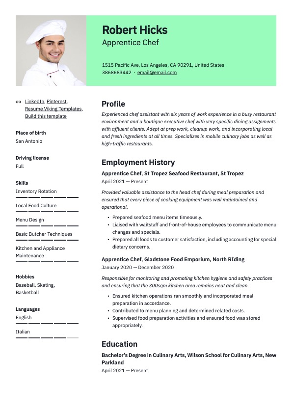 Apprentice Chef Resume