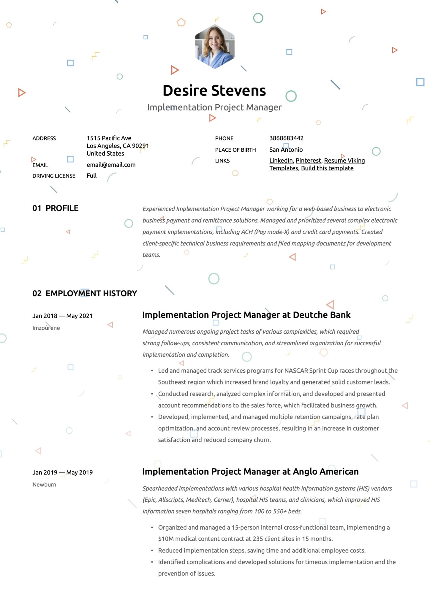 Creative Implementation Project Manager Resume Template