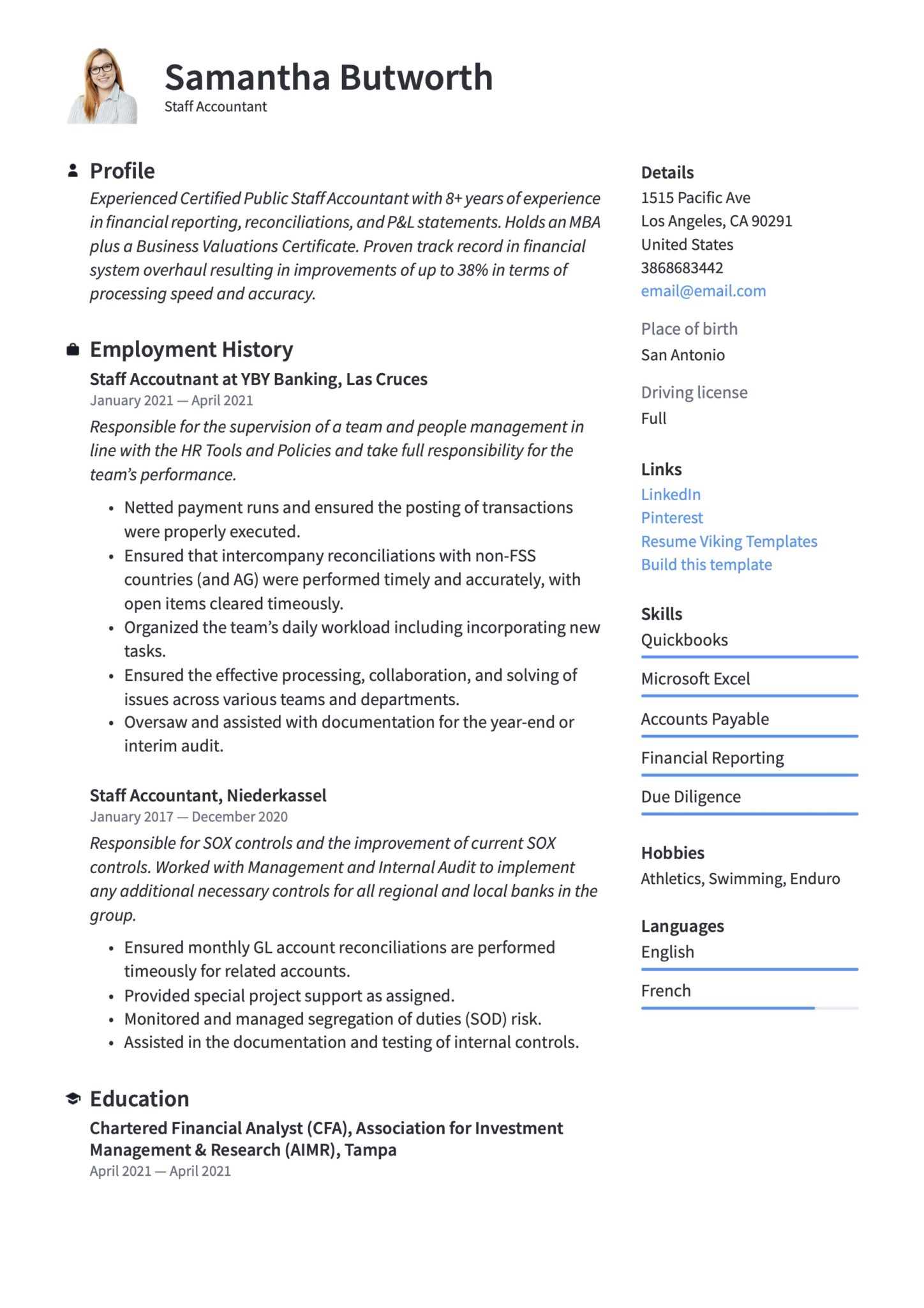 Professional Staff Accountant Resume Template