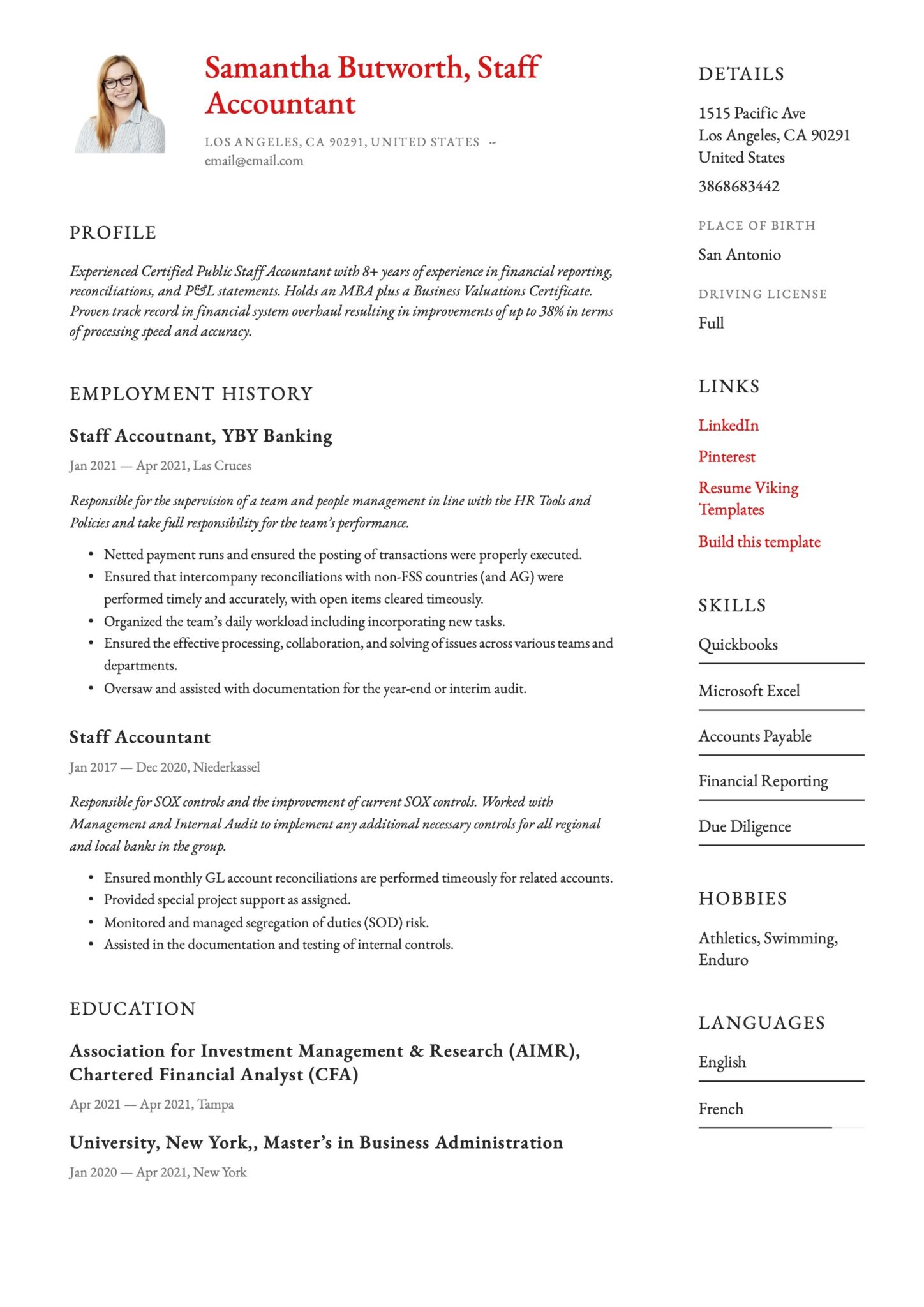 Simple Staff Accountant Resume Template