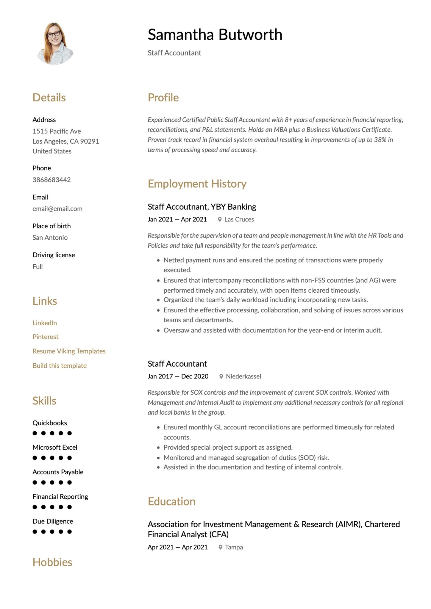 Simple Staff Accountant Resume Template