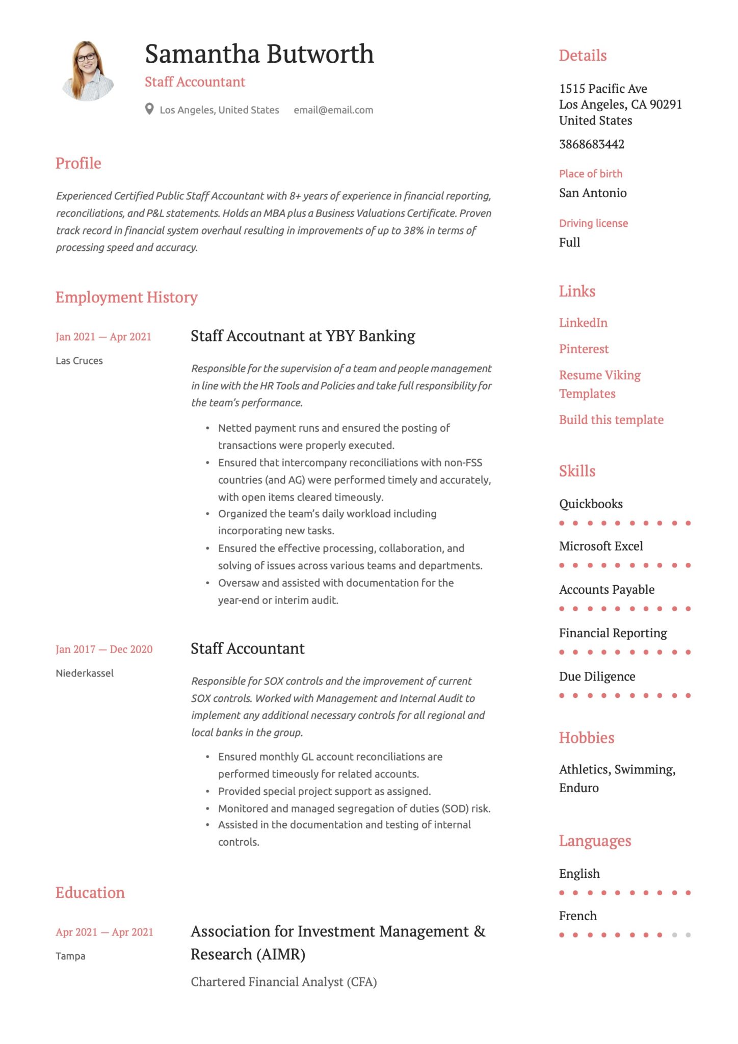 Simple Staff Accountant Resume Example