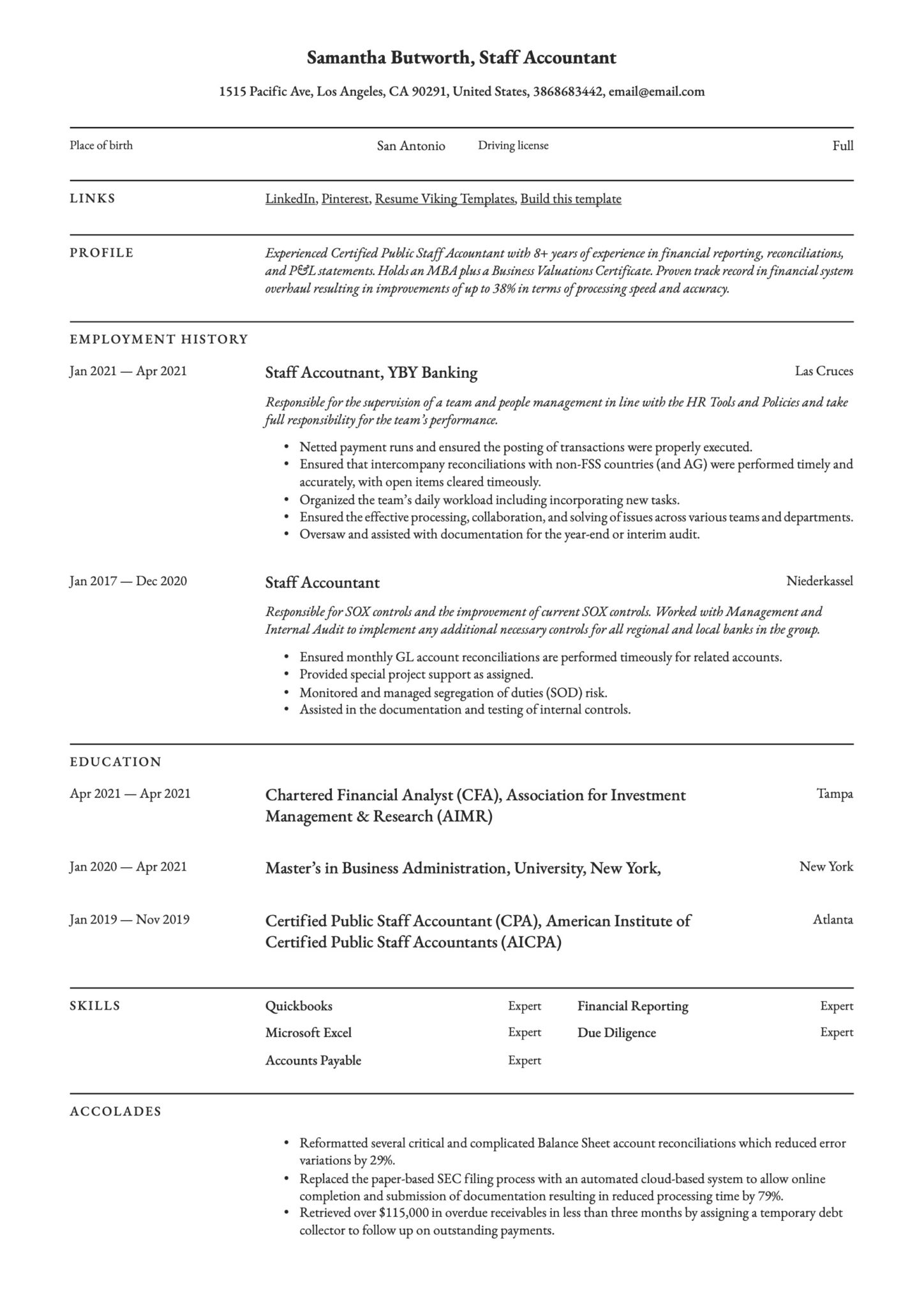 Professional Staff Accountant Resume Template