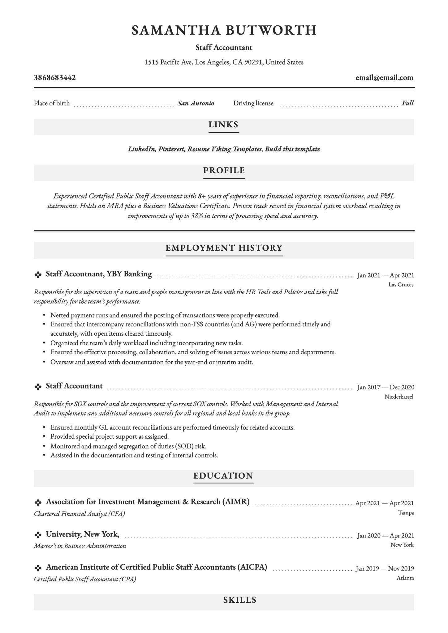 Professional Staff Accountant Resume Example