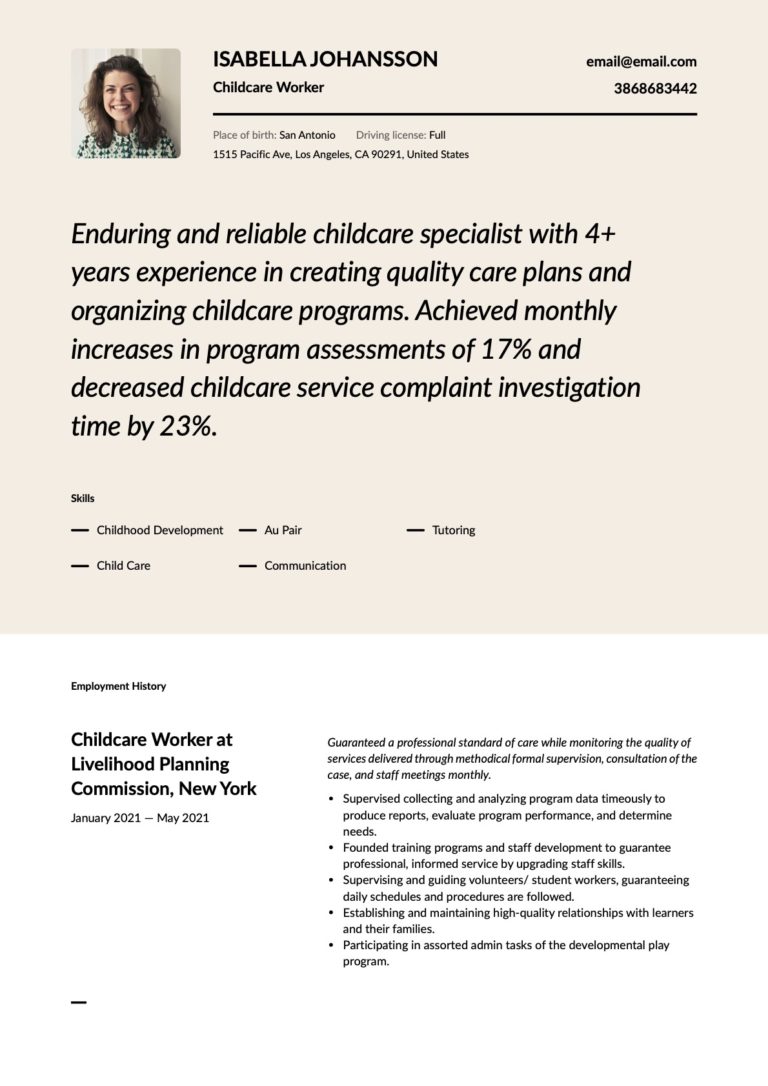 Modern Child Care Worker Resume Template