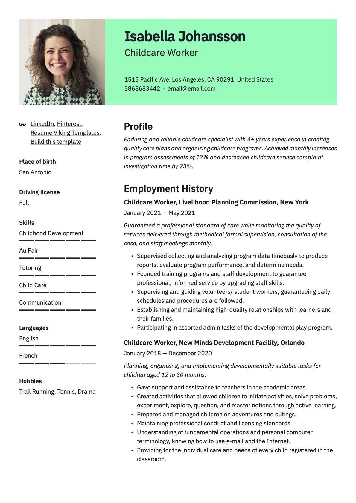 Child Care Worker Resume Template