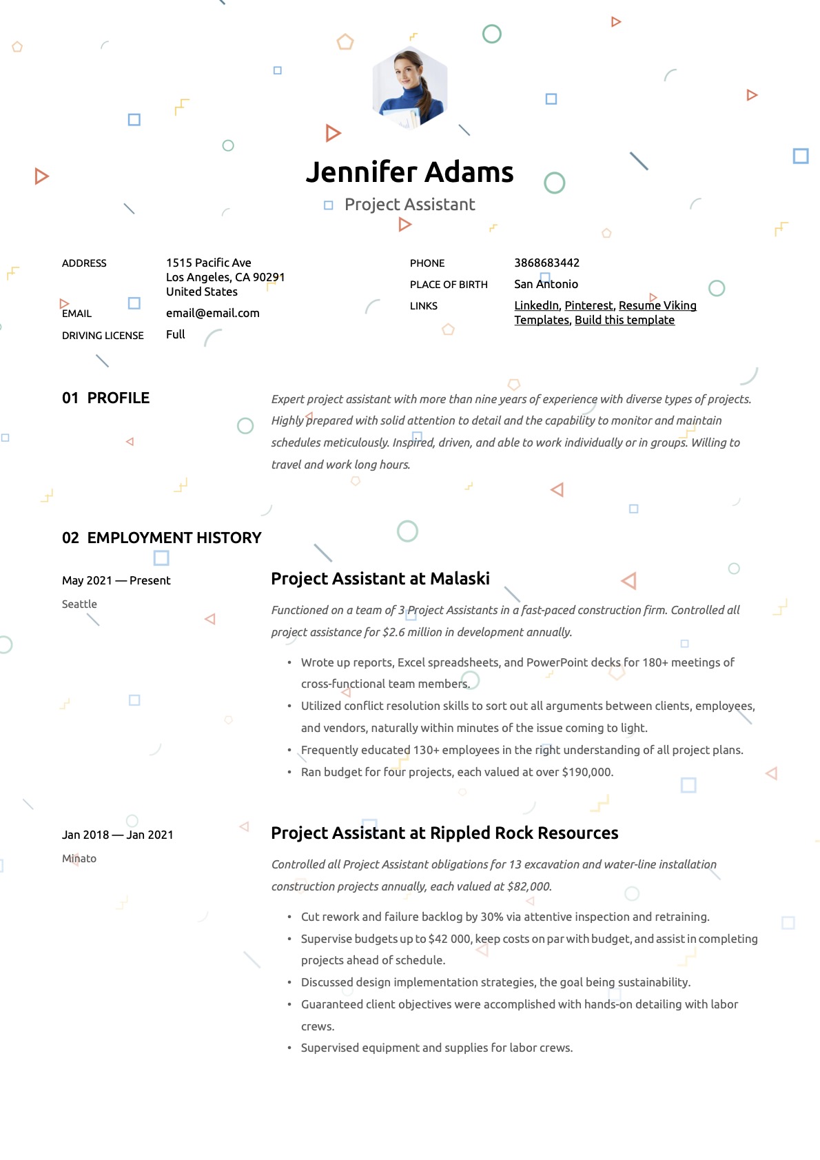 Creative Project Assistant Resume 