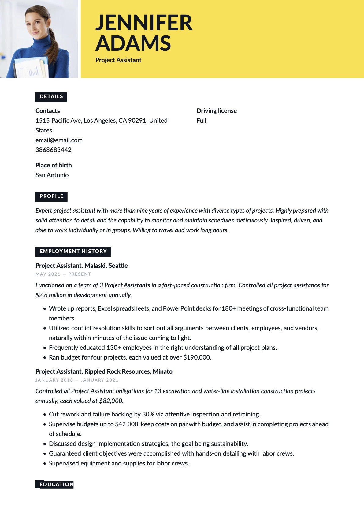 Project Assistant Resume