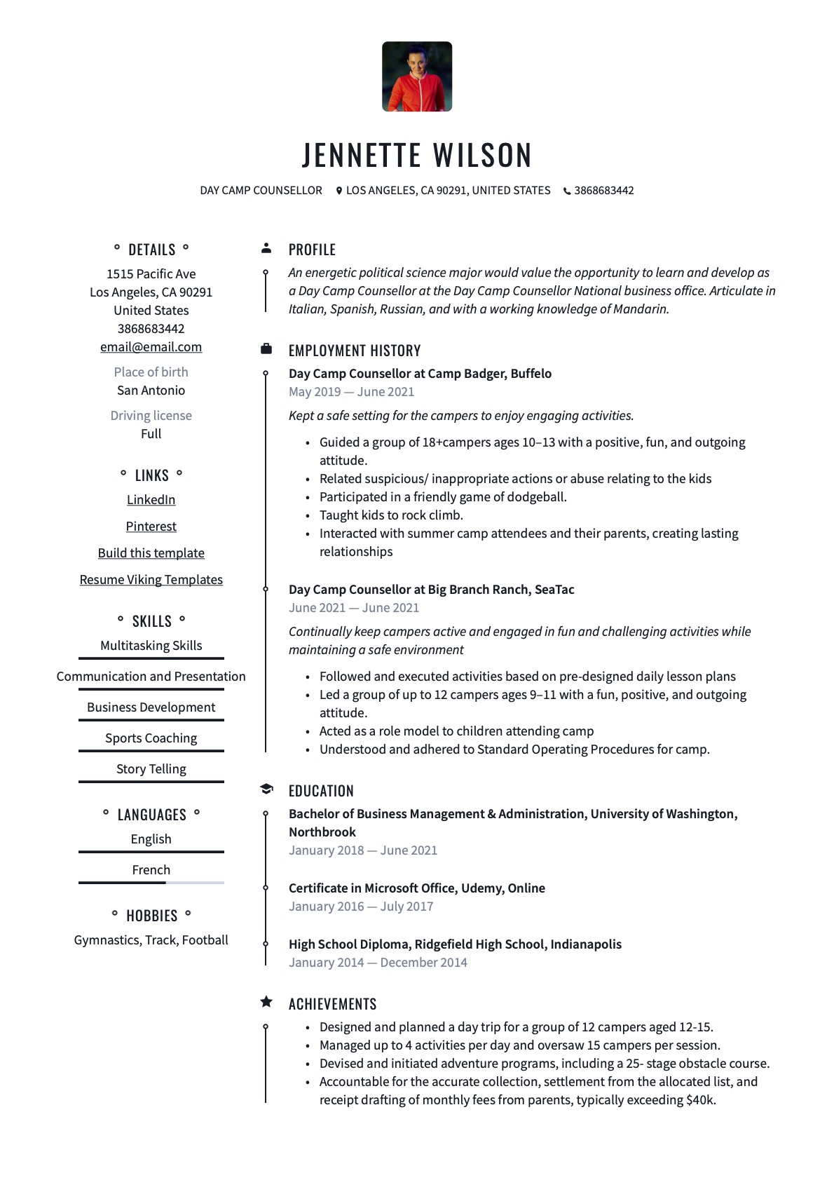 Day Camp Counselor Resume 