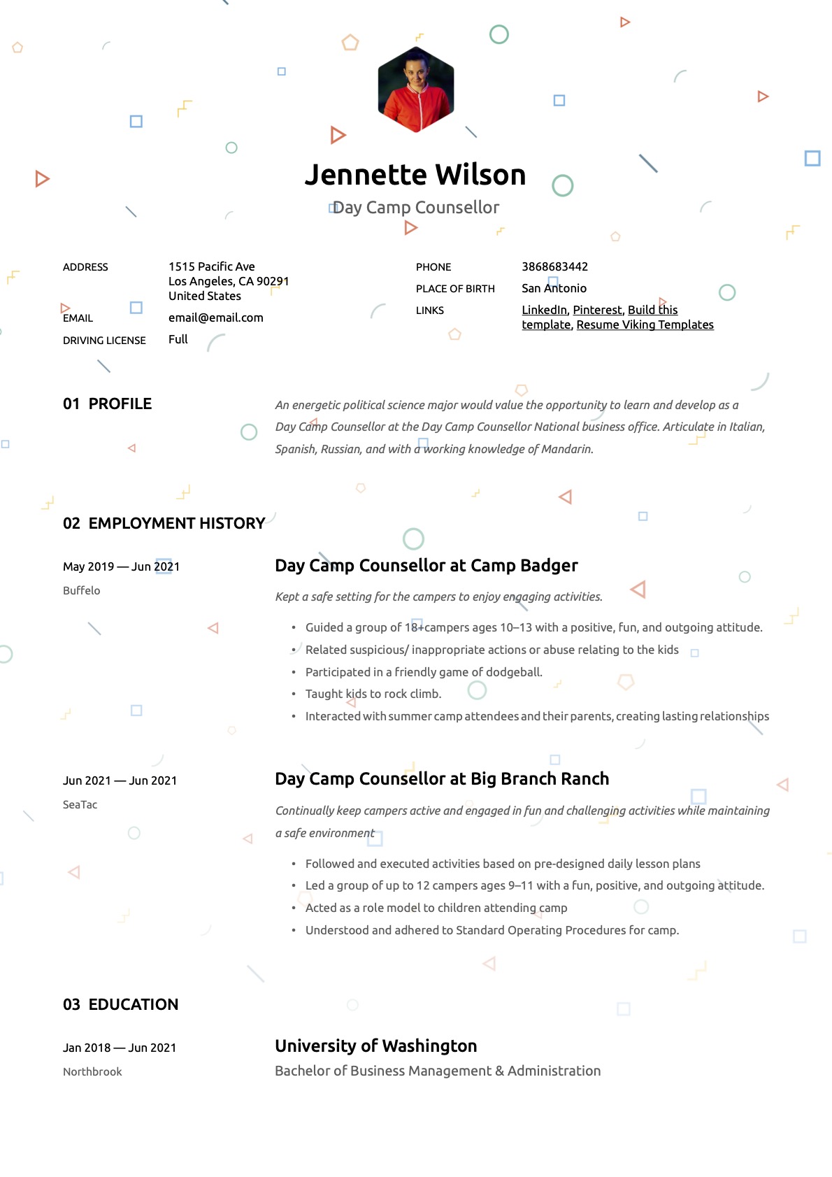Creative Day Camp Counsellor Resume
