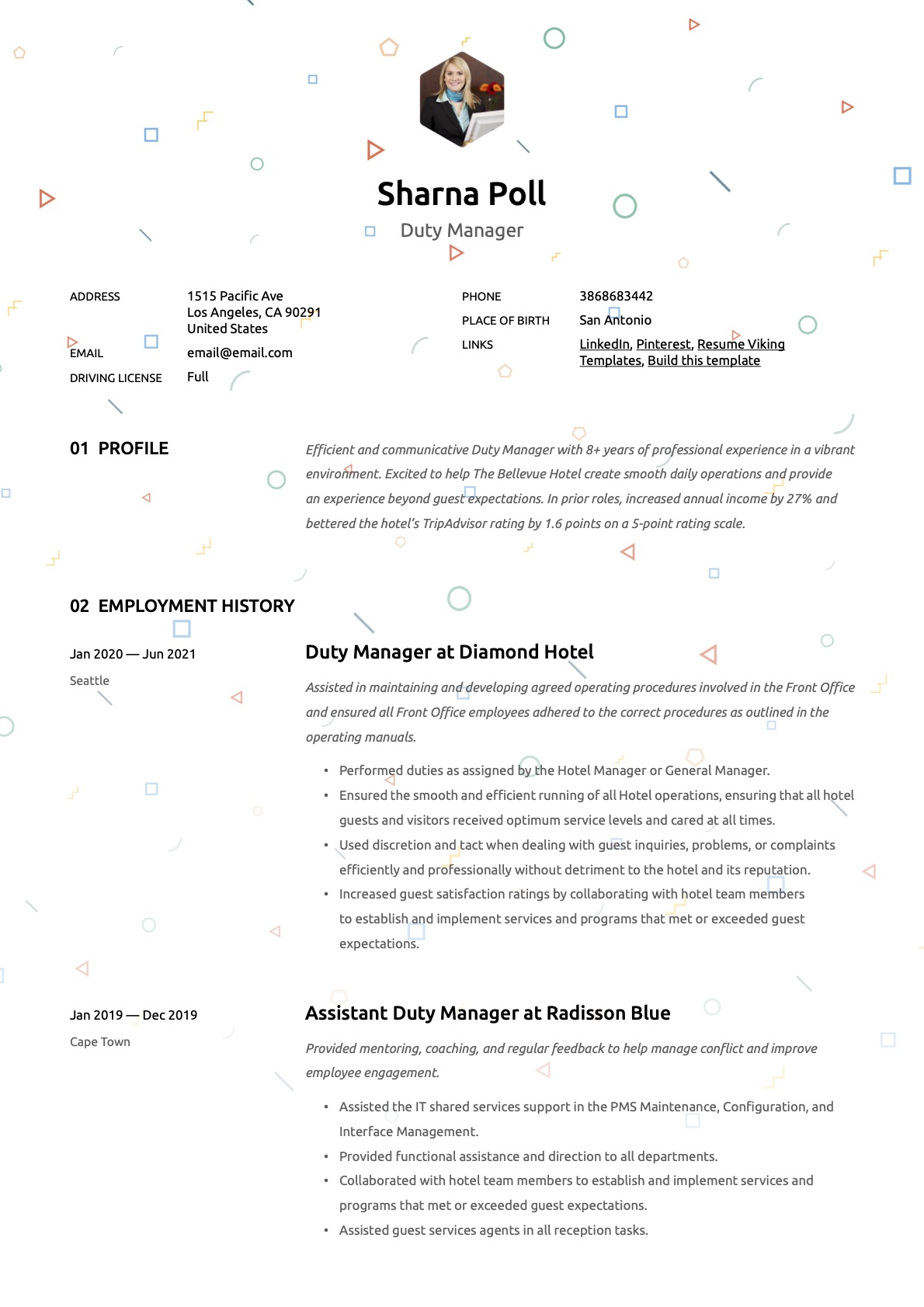 Creative Duty Manager Resume Template