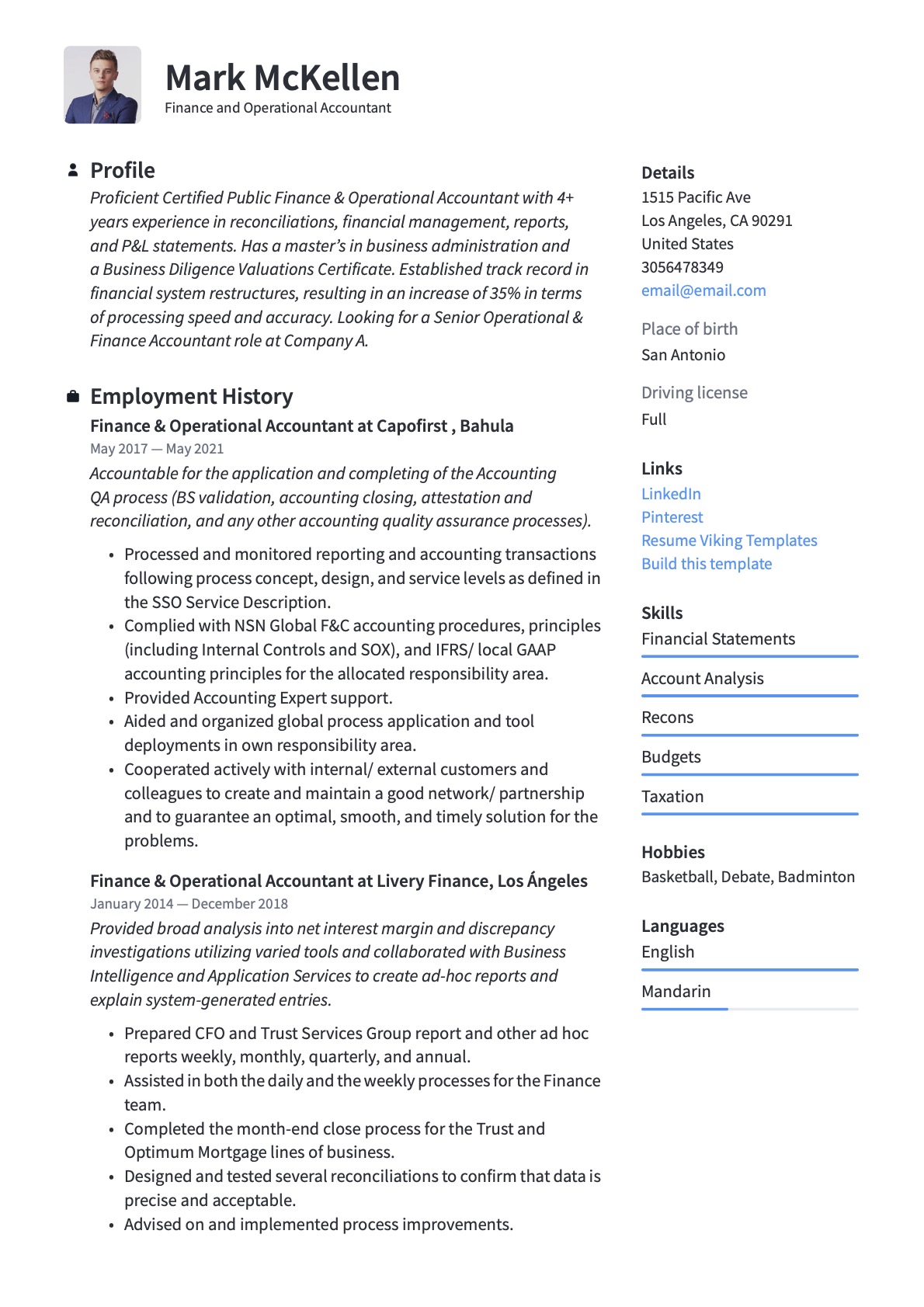 Professional Finance & Operational Accountant Resume Template