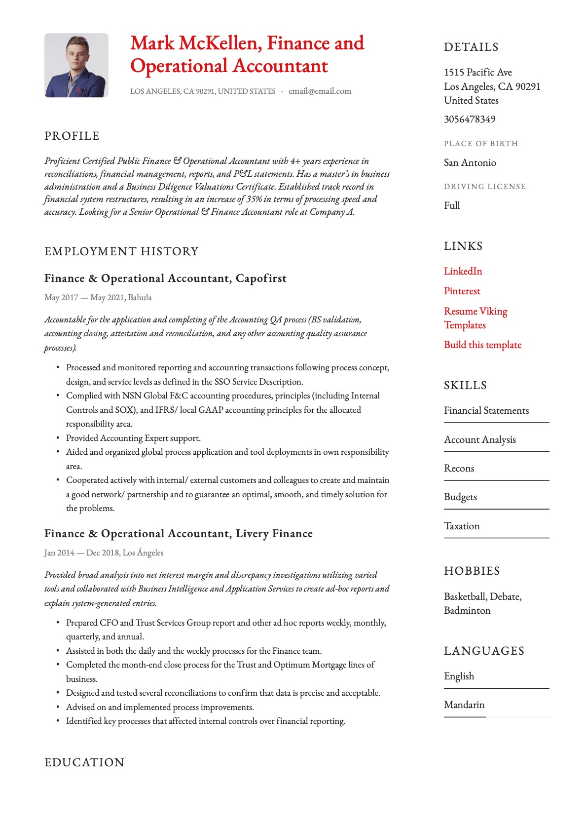 Simple Finance & Operational Accountant Resume